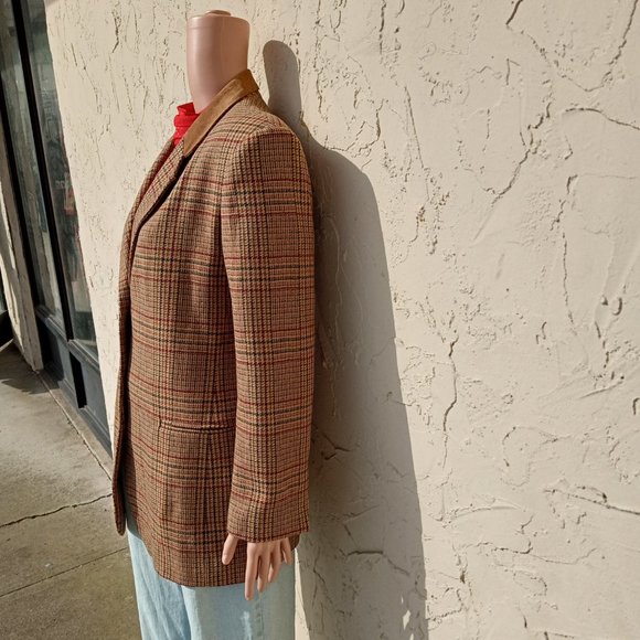 Vintage Wool Blend Brown Plaid Blazer - Picture 5 of 8